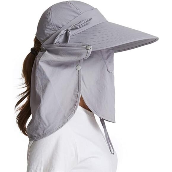 Women Sun Cap Finshing Hats UPF+50 Detachable Face Mask Neck Flap Visor main image 7